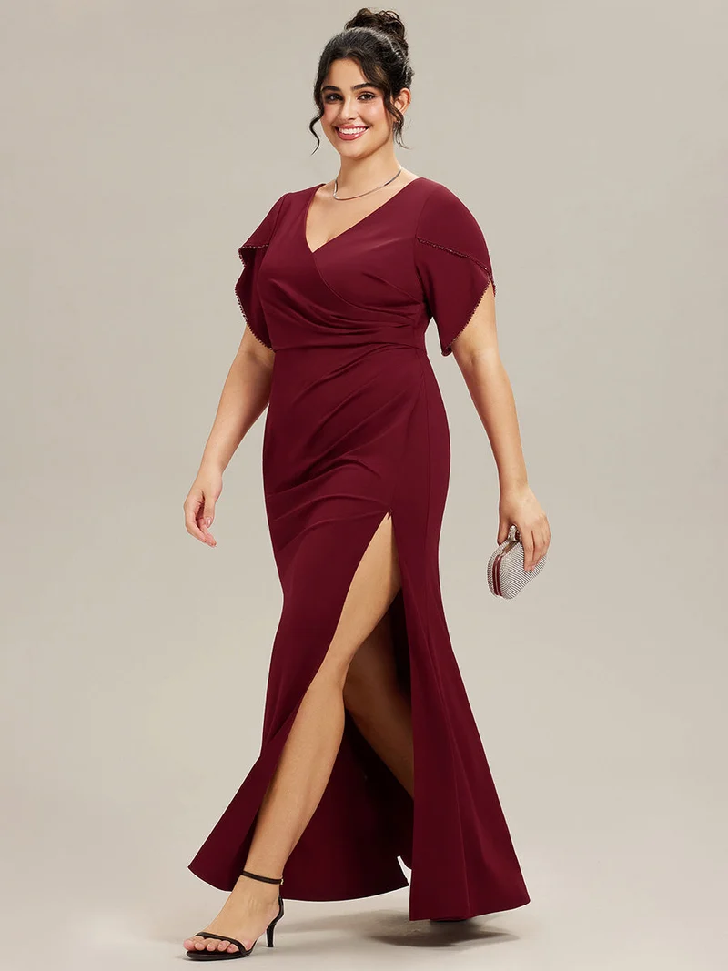 ever EZRA|Robe de soirée fendue à manches tulipes jusqu'aux cuisses