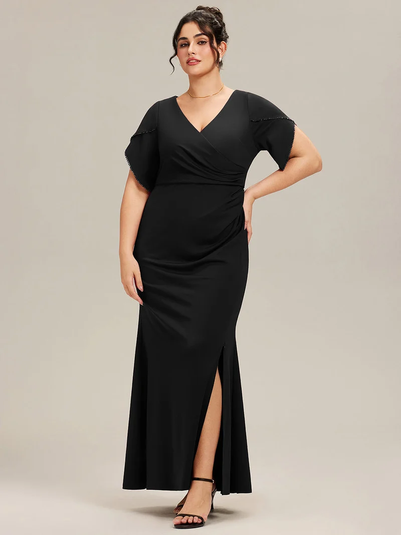 ever EZRA|Robe de soirée fendue à manches tulipes jusqu'aux cuisses