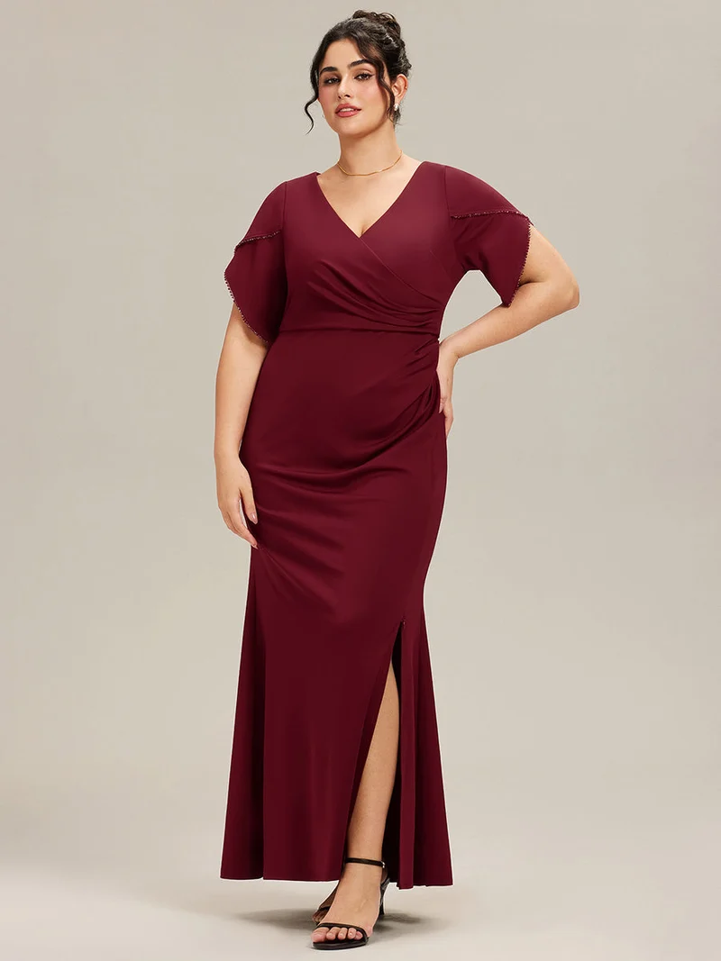 ever EZRA|Robe de soirée fendue à manches tulipes jusqu'aux cuisses