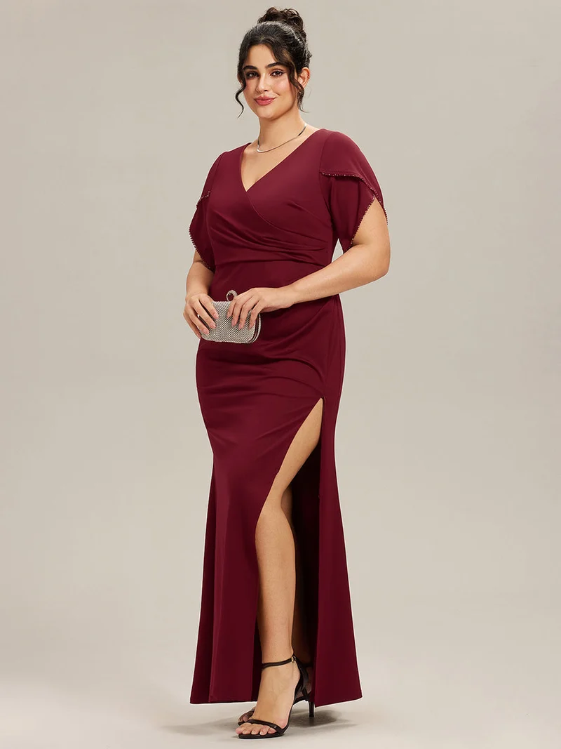 ever EZRA|Robe de soirée fendue à manches tulipes jusqu'aux cuisses