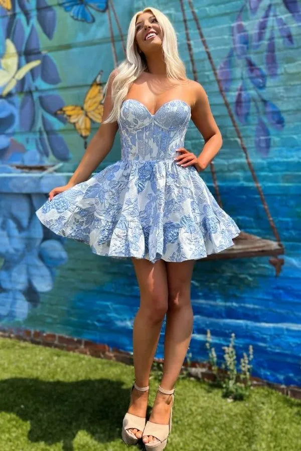 Robe de soirée trapèze en satin fleuri sans manches avec fermeture éclair et soutien-gorge intégré