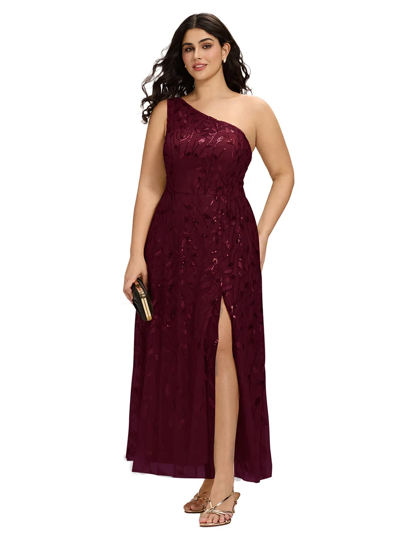 Robe d'invitée de mariage à une épaule et à paillettes avec rubans fluides