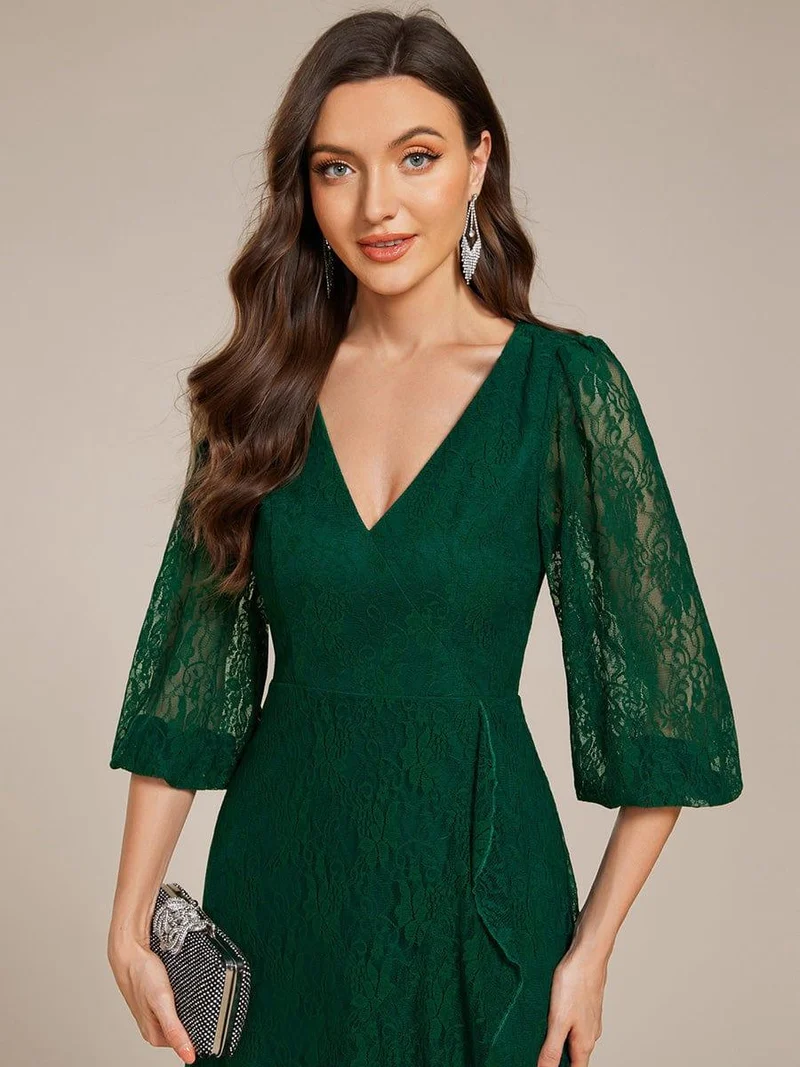 ever CAMILLE|Robe de mariée mi-longue élégante en dentelle à manches longues et coupe trapèze (Vente finale)