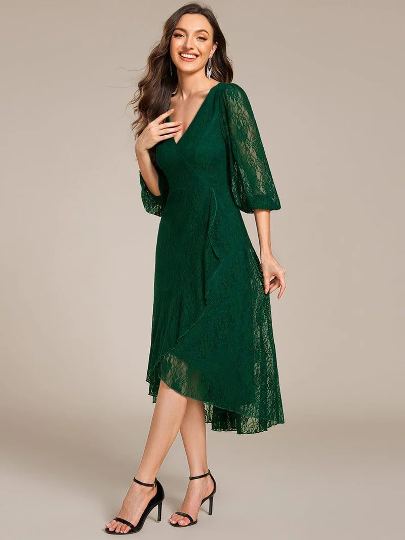 ever CAMILLE|Robe de mariée mi-longue élégante en dentelle à manches longues et coupe trapèze (Vente finale)