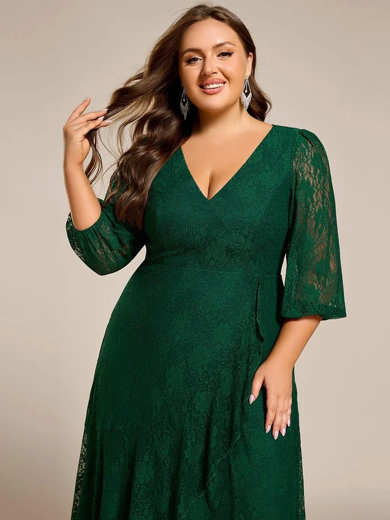 ever CAMILLE|Robe de mariée mi-longue élégante en dentelle à manches longues et coupe trapèze (Vente finale)