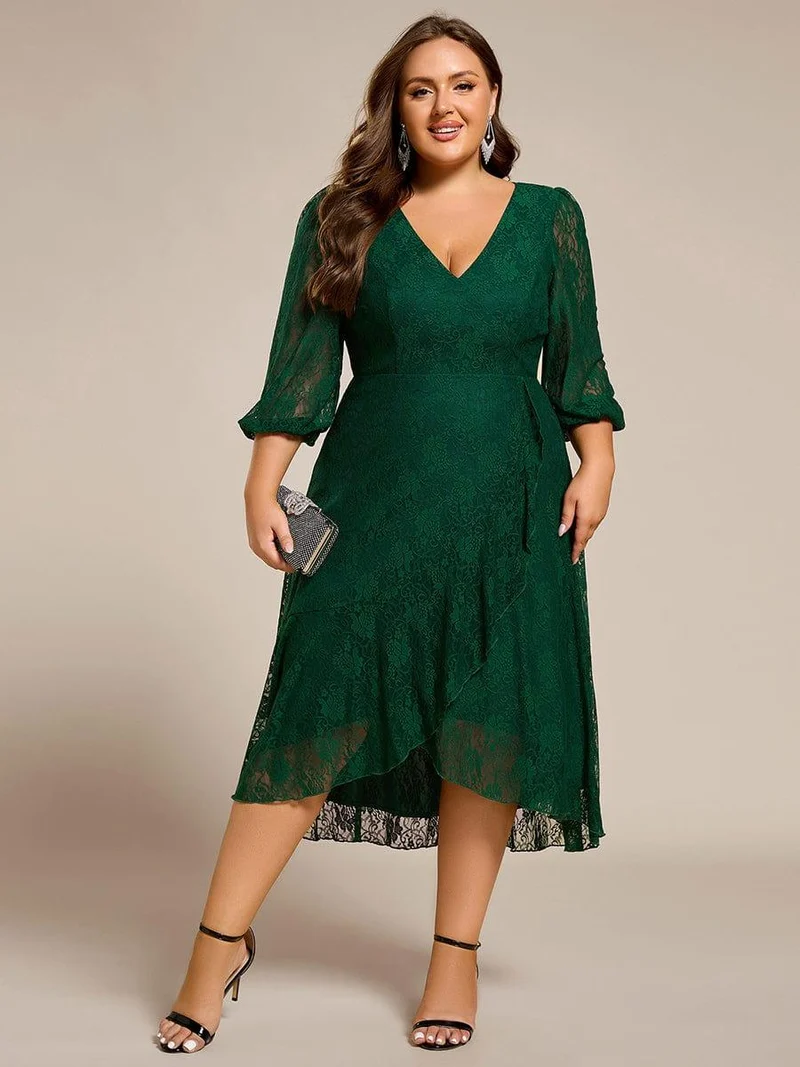ever CAMILLE|Robe de mariée mi-longue élégante en dentelle à manches longues et coupe trapèze (Vente finale)