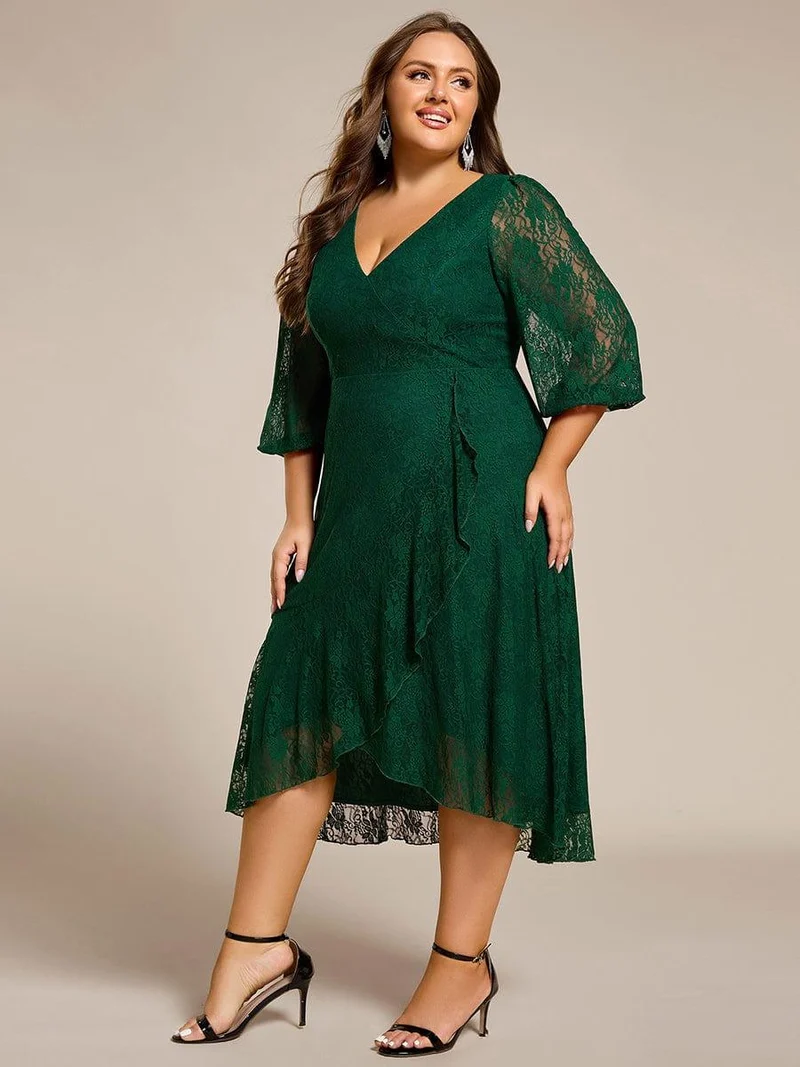 ever CAMILLE|Robe de mariée mi-longue élégante en dentelle à manches longues et coupe trapèze (Vente finale)