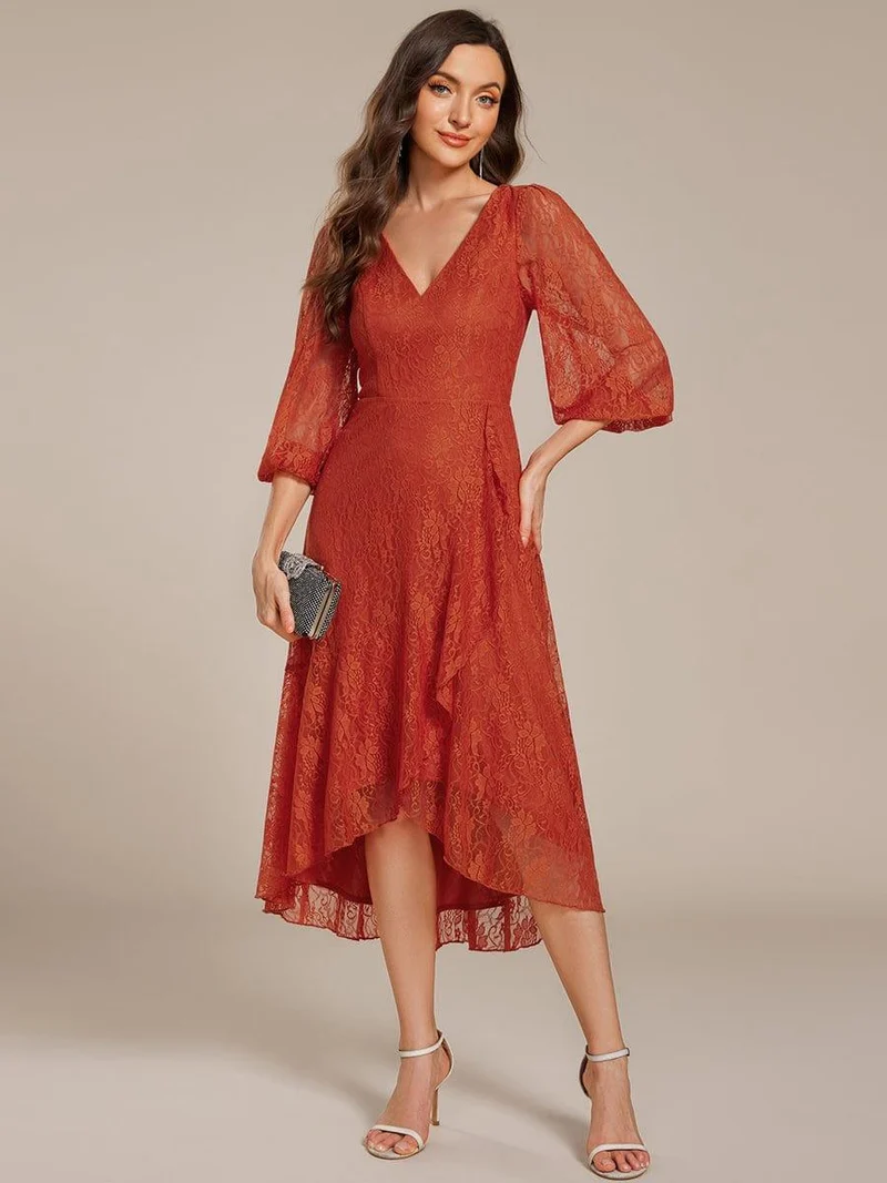 ever CAMILLE|Robe de mariée mi-longue élégante en dentelle à manches longues et coupe trapèze (Vente finale)