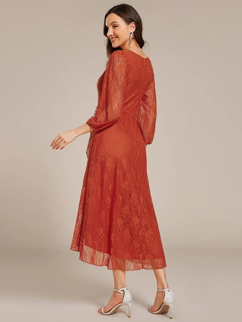 ever CAMILLE|Robe de mariée mi-longue élégante en dentelle à manches longues et coupe trapèze (Vente finale)