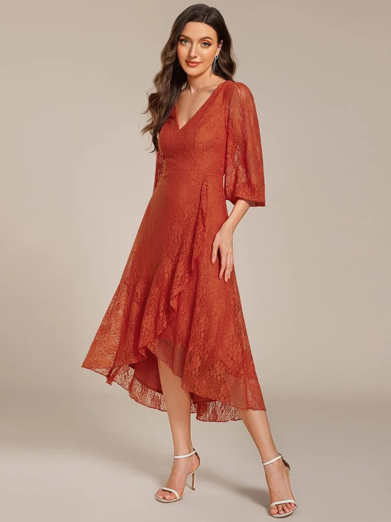 ever CAMILLE|Robe de mariée mi-longue élégante en dentelle à manches longues et coupe trapèze (Vente finale)