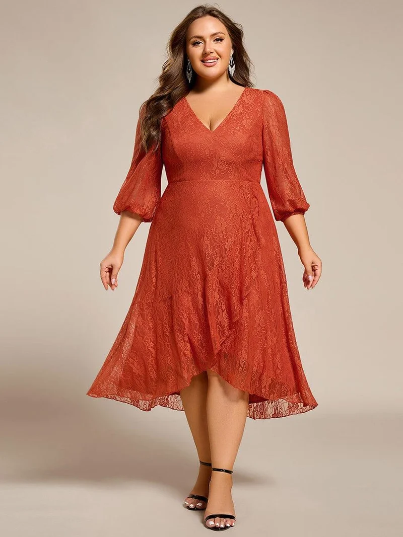 ever CAMILLE|Robe de mariée mi-longue élégante en dentelle à manches longues et coupe trapèze (Vente finale)