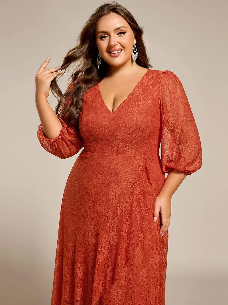 ever CAMILLE|Robe de mariée mi-longue élégante en dentelle à manches longues et coupe trapèze (Vente finale)