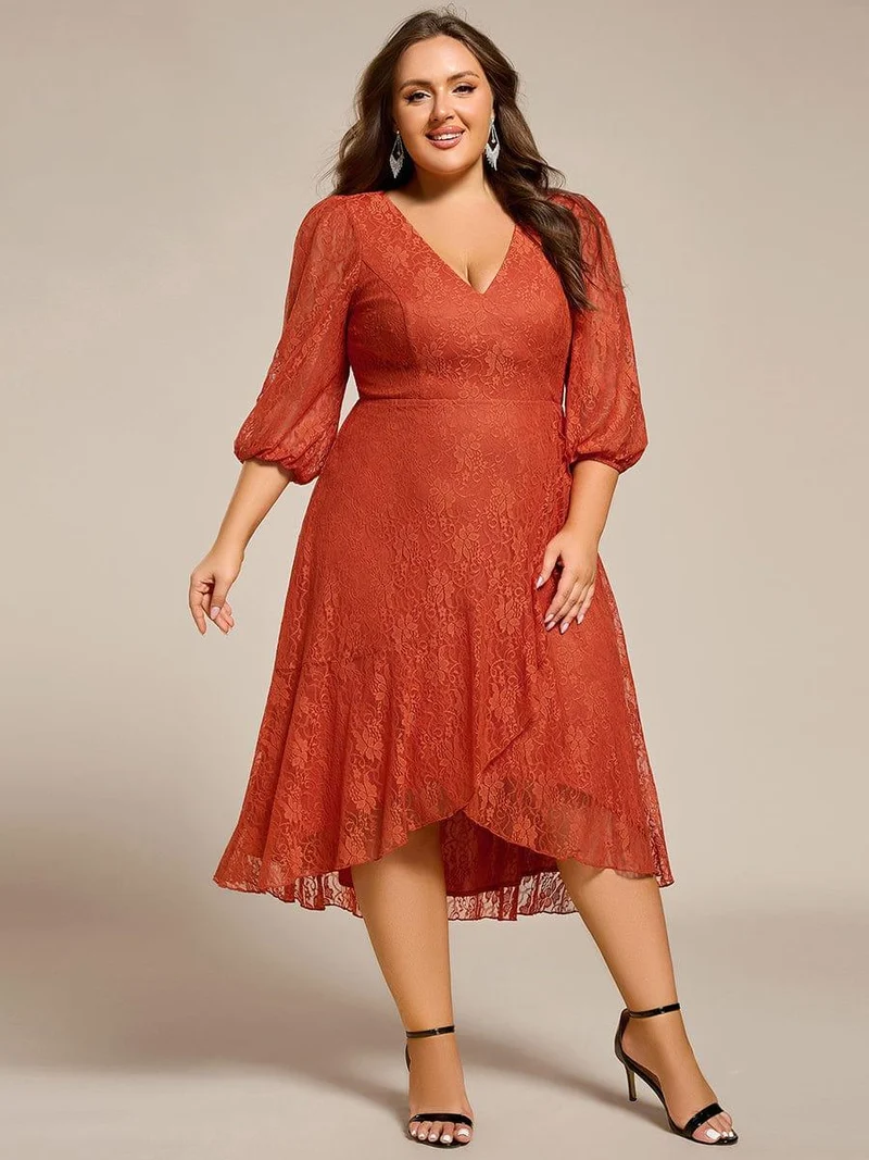 ever CAMILLE|Robe de mariée mi-longue élégante en dentelle à manches longues et coupe trapèze (Vente finale)