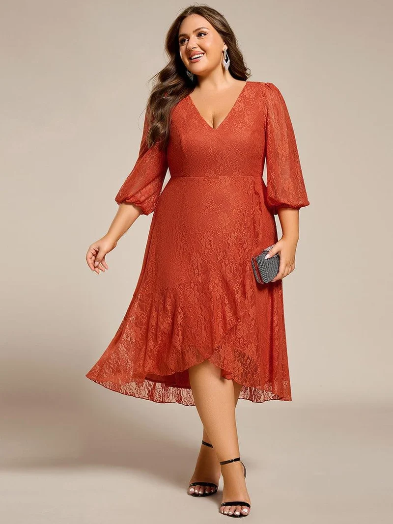 ever CAMILLE|Robe de mariée mi-longue élégante en dentelle à manches longues et coupe trapèze (Vente finale)