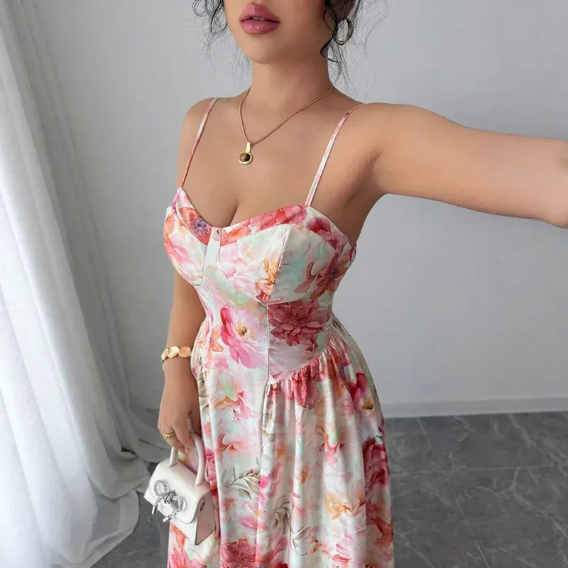 Robe de soirée longue fleurie romantique