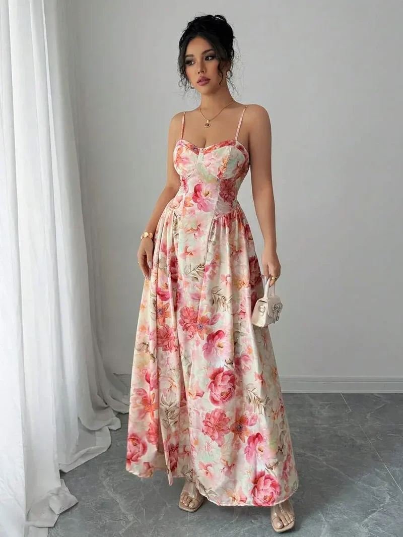 Robe de soirée longue fleurie romantique