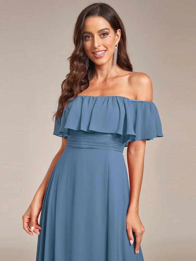 ever ÉMILE|Robe de demoiselle d'honneur en mousseline à épaules dénudées et fente haute (Vente finale)