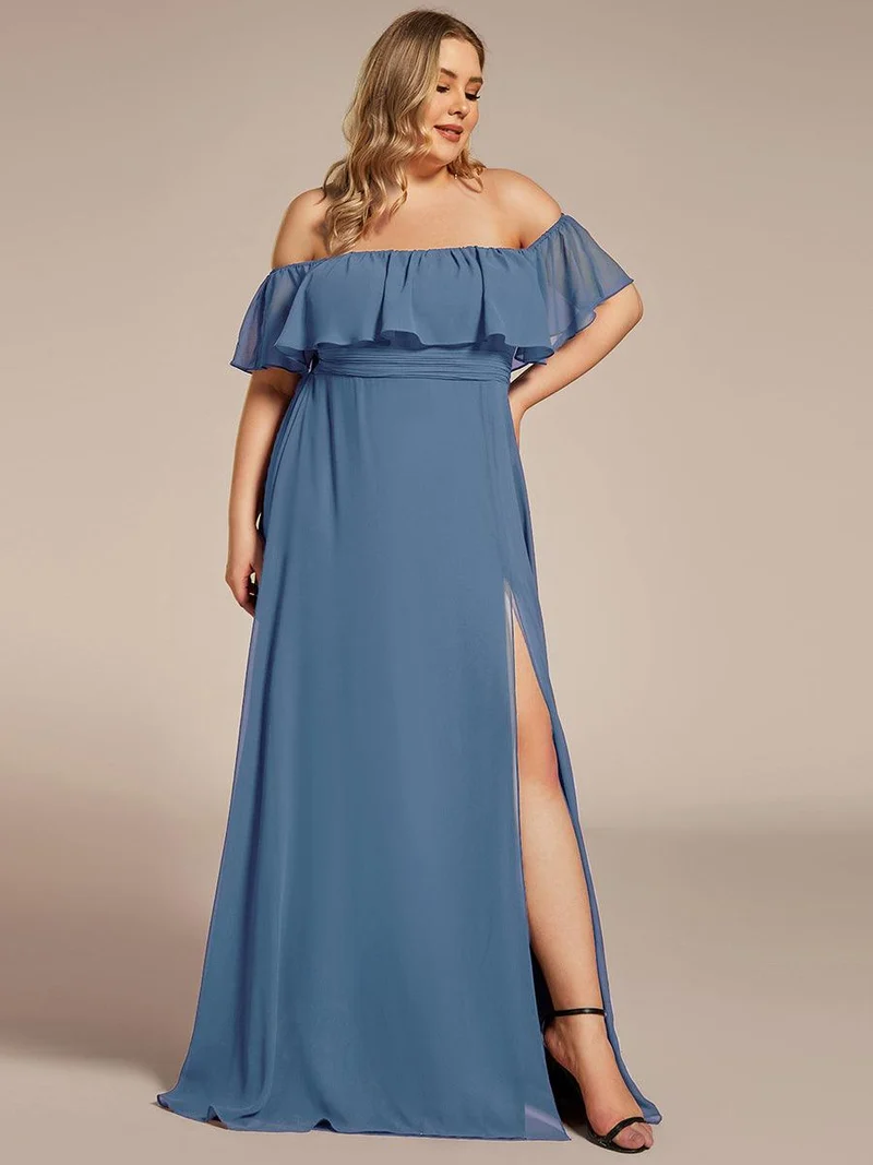ever ÉMILE|Robe de demoiselle d'honneur en mousseline à épaules dénudées et fente haute (Vente finale)