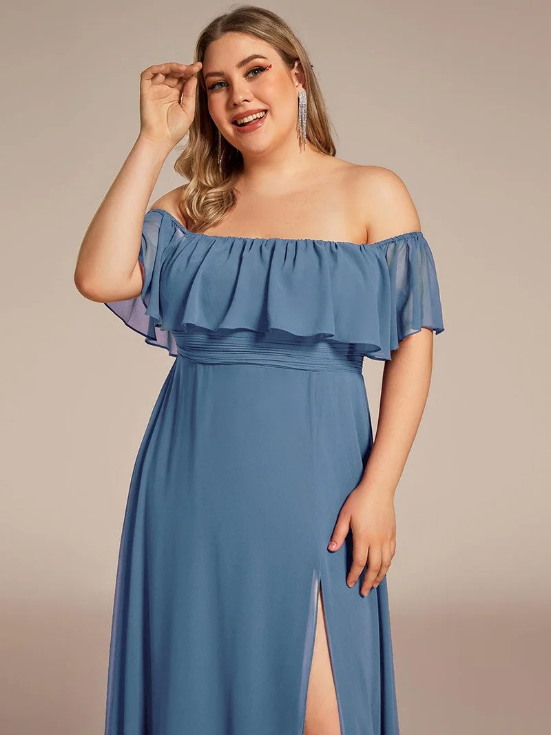 ever ÉMILE|Robe de demoiselle d'honneur en mousseline à épaules dénudées et fente haute (Vente finale)