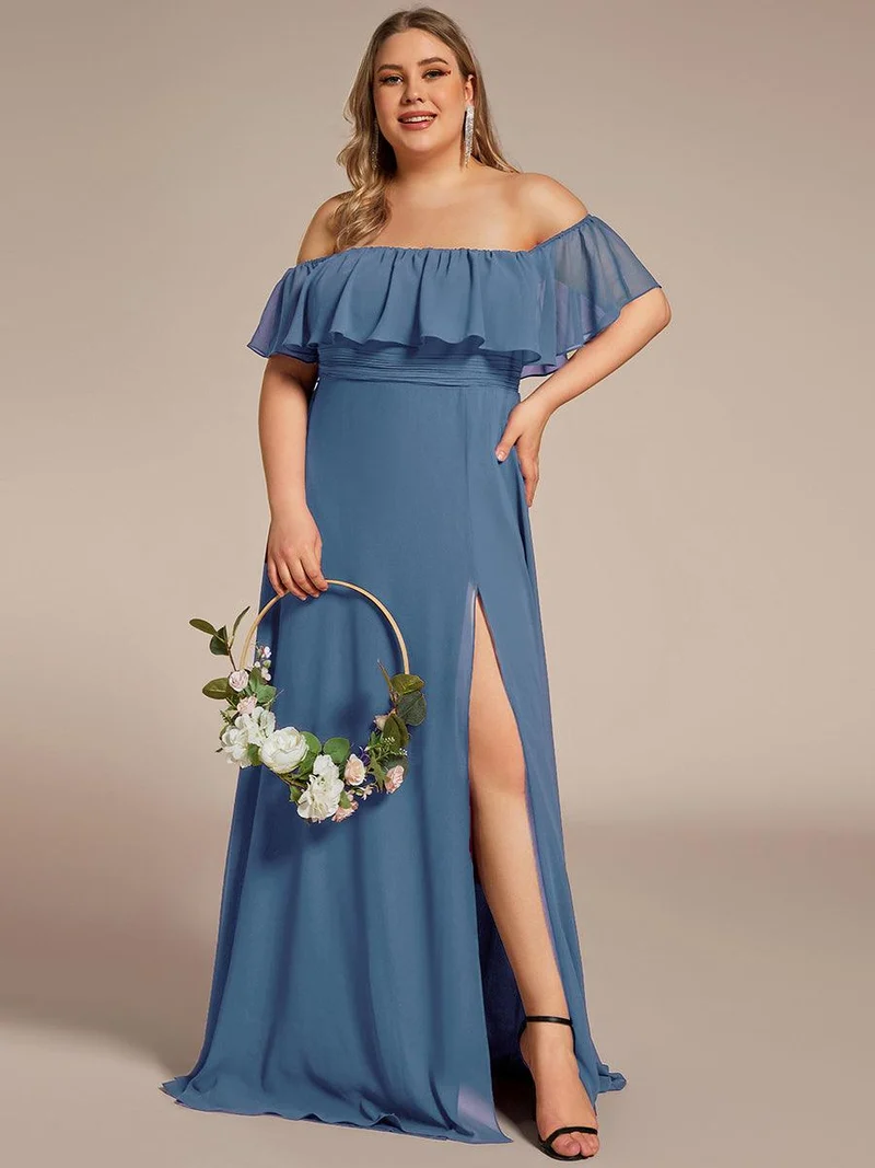 ever ÉMILE|Robe de demoiselle d'honneur en mousseline à épaules dénudées et fente haute (Vente finale)
