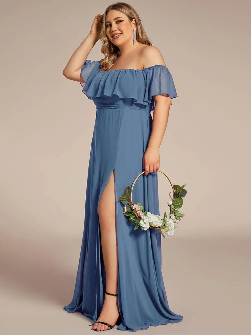 ever ÉMILE|Robe de demoiselle d'honneur en mousseline à épaules dénudées et fente haute (Vente finale)