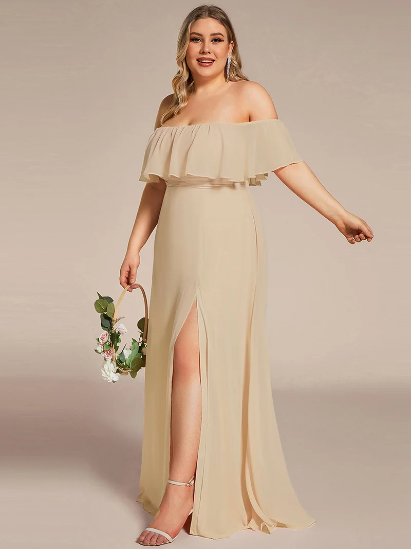 ever ÉMILE|Robe de demoiselle d'honneur en mousseline à épaules dénudées et fente haute (Vente finale)