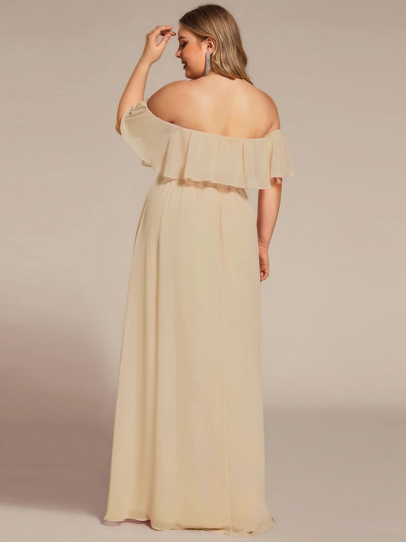 ever ÉMILE|Robe de demoiselle d'honneur en mousseline à épaules dénudées et fente haute (Vente finale)