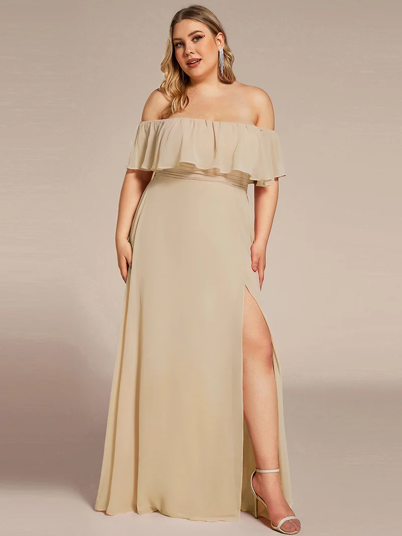 ever ÉMILE|Robe de demoiselle d'honneur en mousseline à épaules dénudées et fente haute (Vente finale)