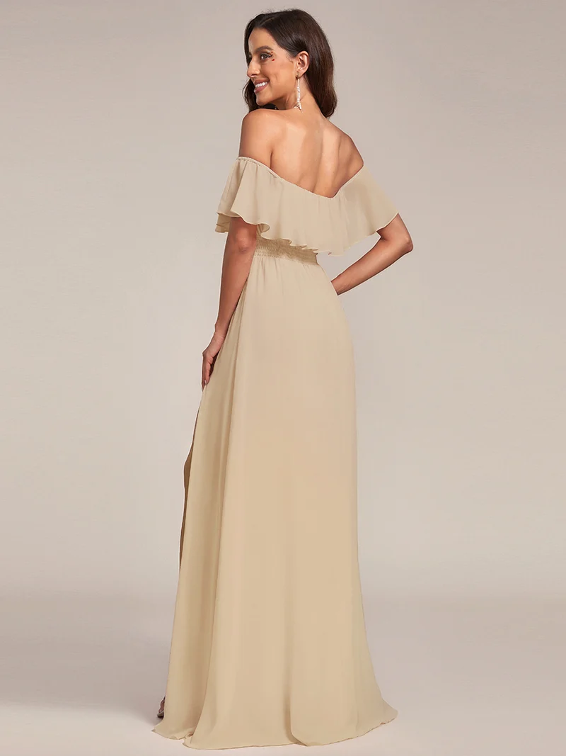 ever ÉMILE|Robe de demoiselle d'honneur en mousseline à épaules dénudées et fente haute (Vente finale)