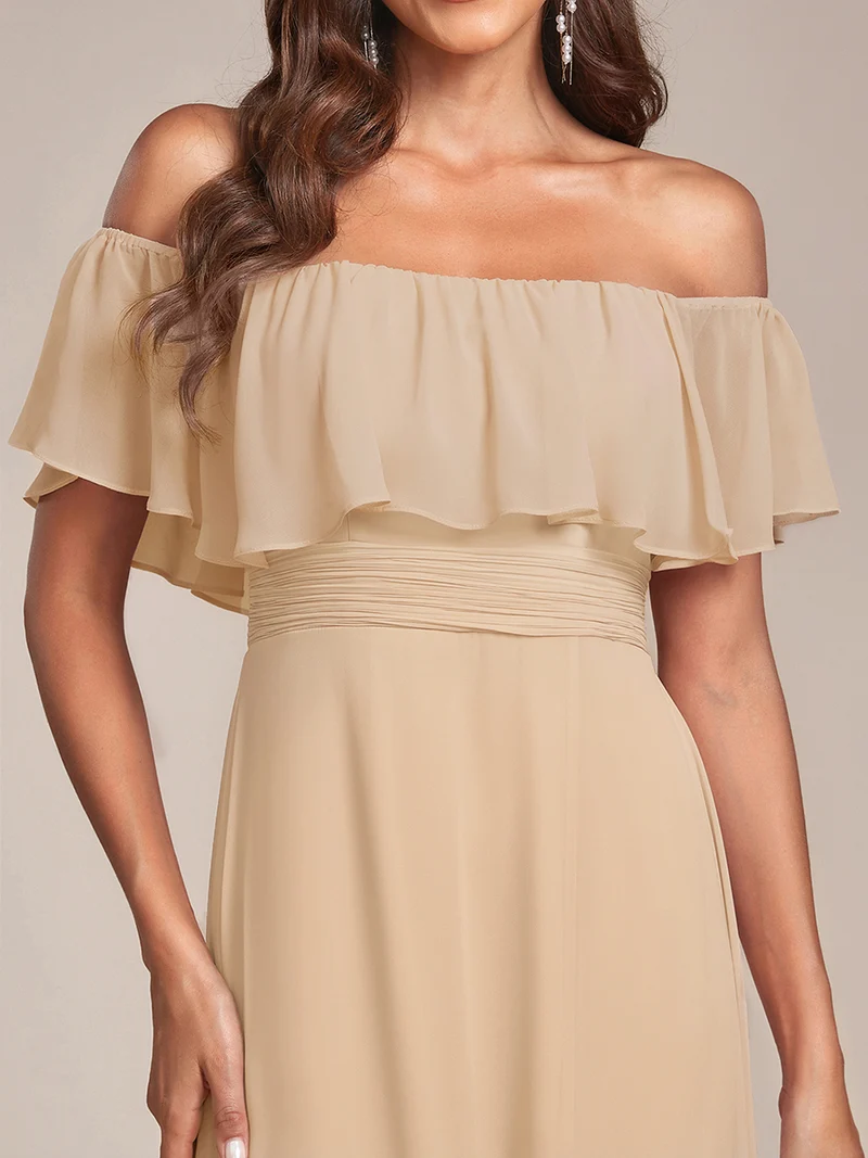 ever ÉMILE|Robe de demoiselle d'honneur en mousseline à épaules dénudées et fente haute (Vente finale)