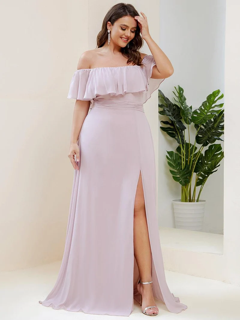 ever ÉMILE|Robe de demoiselle d'honneur en mousseline à épaules dénudées et fente haute (Vente finale)