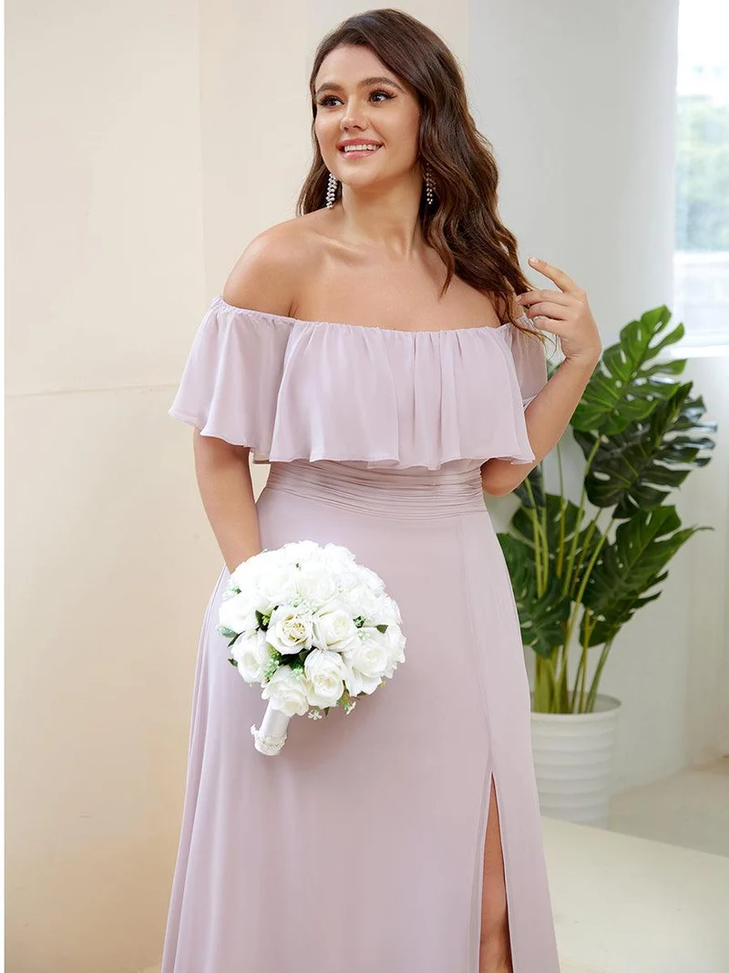 ever ÉMILE|Robe de demoiselle d'honneur en mousseline à épaules dénudées et fente haute (Vente finale)