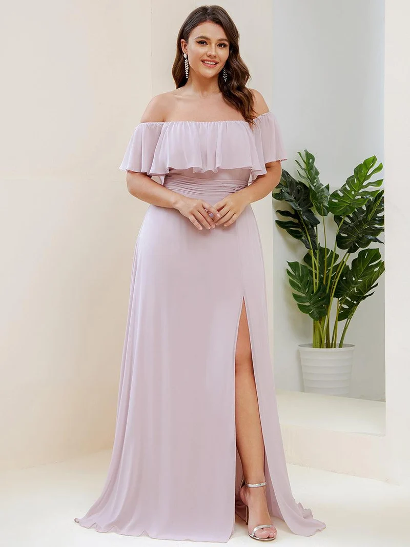 ever ÉMILE|Robe de demoiselle d'honneur en mousseline à épaules dénudées et fente haute (Vente finale)