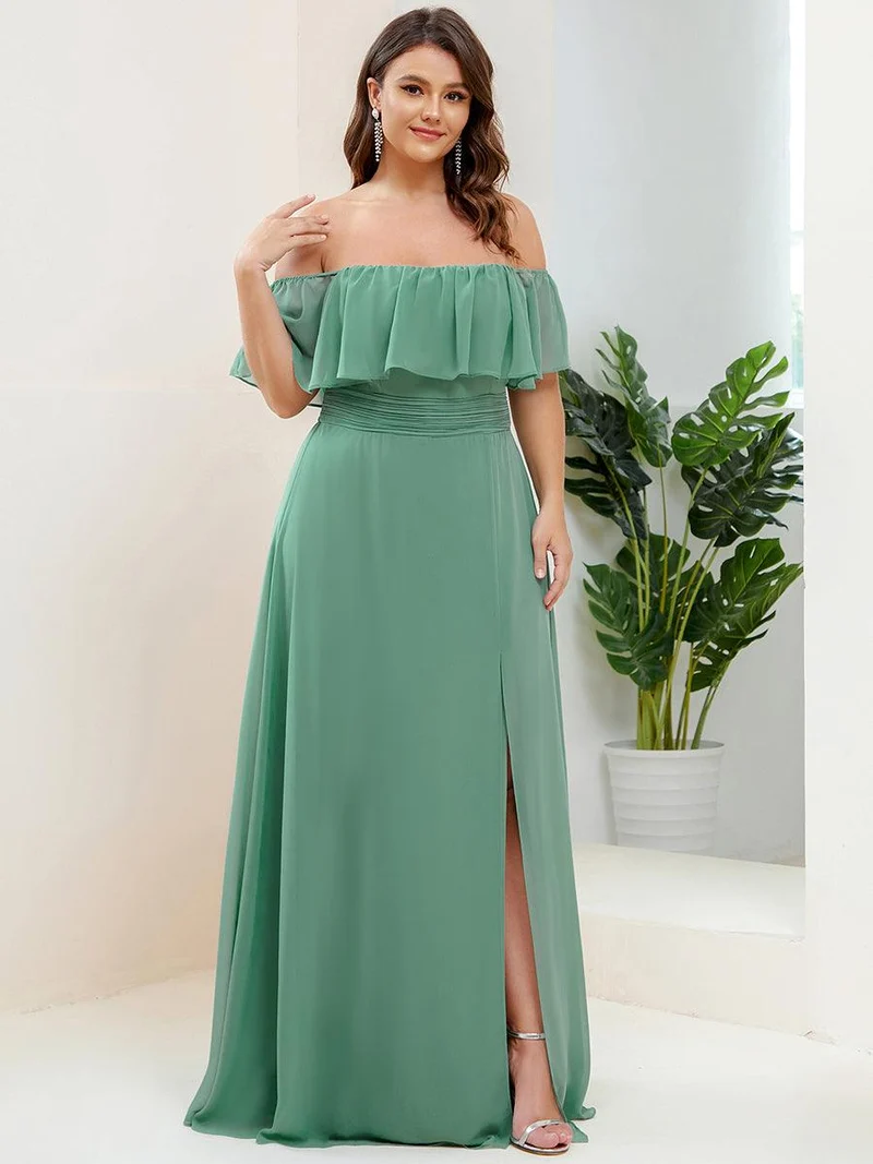 ever ÉMILE|Robe de demoiselle d'honneur en mousseline à épaules dénudées et fente haute (Vente finale)