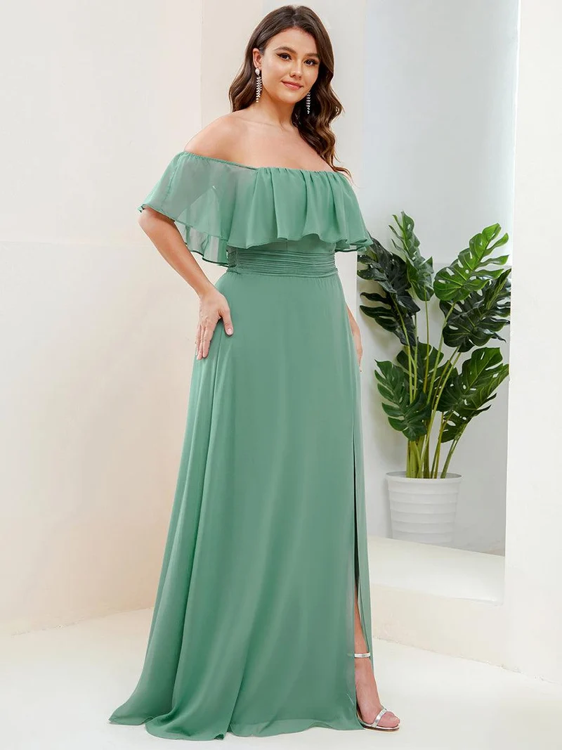 ever ÉMILE|Robe de demoiselle d'honneur en mousseline à épaules dénudées et fente haute (Vente finale)