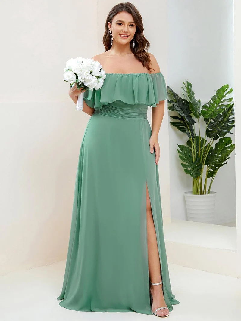 ever ÉMILE|Robe de demoiselle d'honneur en mousseline à épaules dénudées et fente haute (Vente finale)