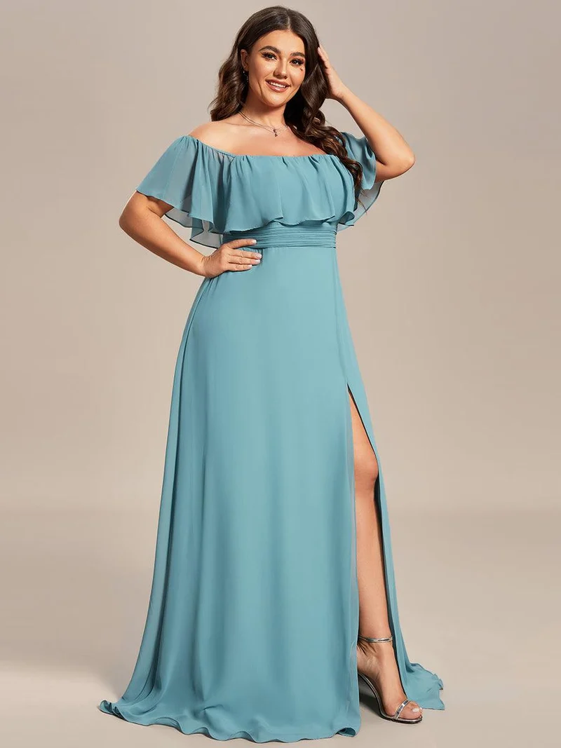 ever ÉMILE|Robe de demoiselle d'honneur en mousseline à épaules dénudées et fente haute (Vente finale)