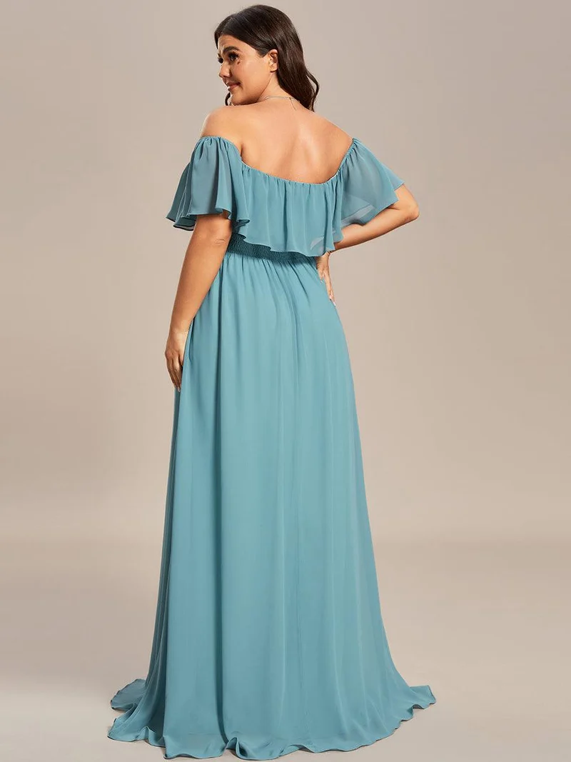 ever ÉMILE|Robe de demoiselle d'honneur en mousseline à épaules dénudées et fente haute (Vente finale)