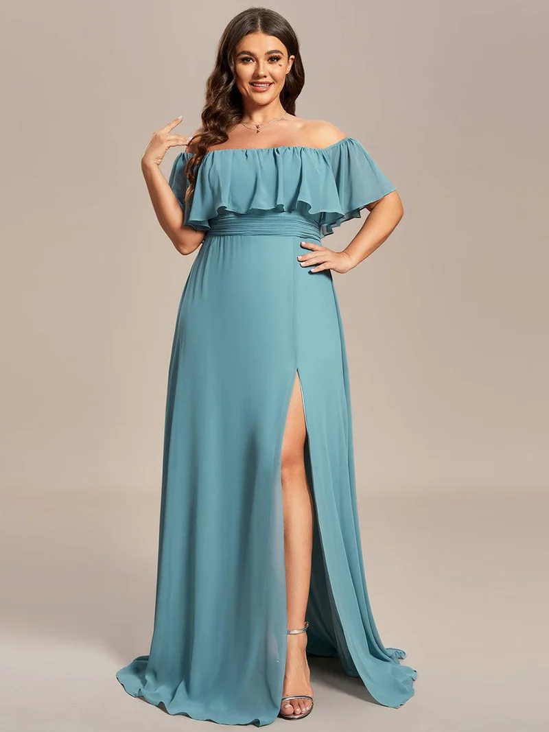 ever ÉMILE|Robe de demoiselle d'honneur en mousseline à épaules dénudées et fente haute (Vente finale)