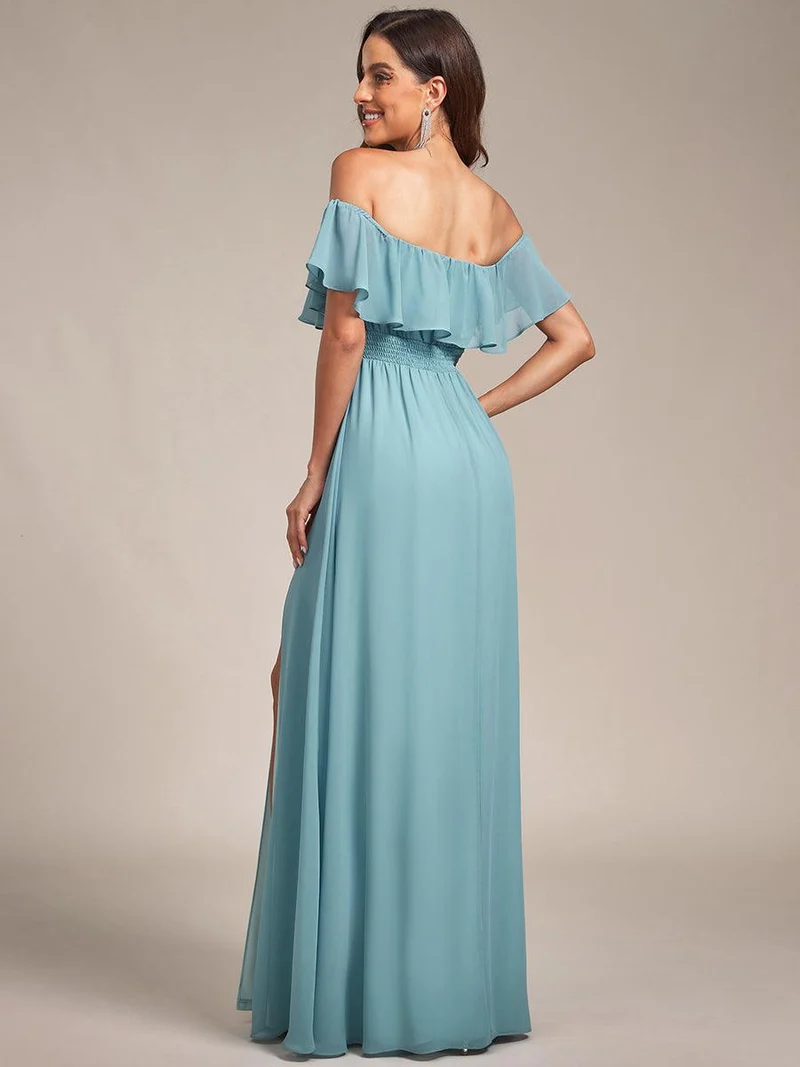 ever ÉMILE|Robe de demoiselle d'honneur en mousseline à épaules dénudées et fente haute (Vente finale)