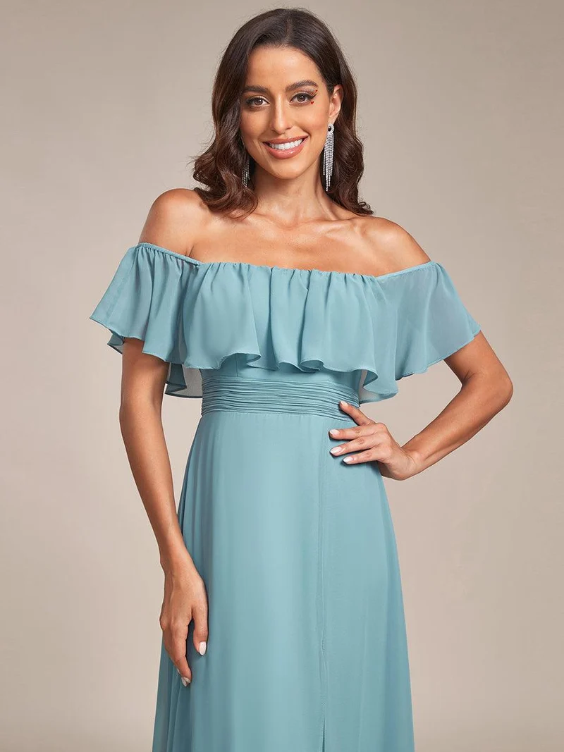 ever ÉMILE|Robe de demoiselle d'honneur en mousseline à épaules dénudées et fente haute (Vente finale)