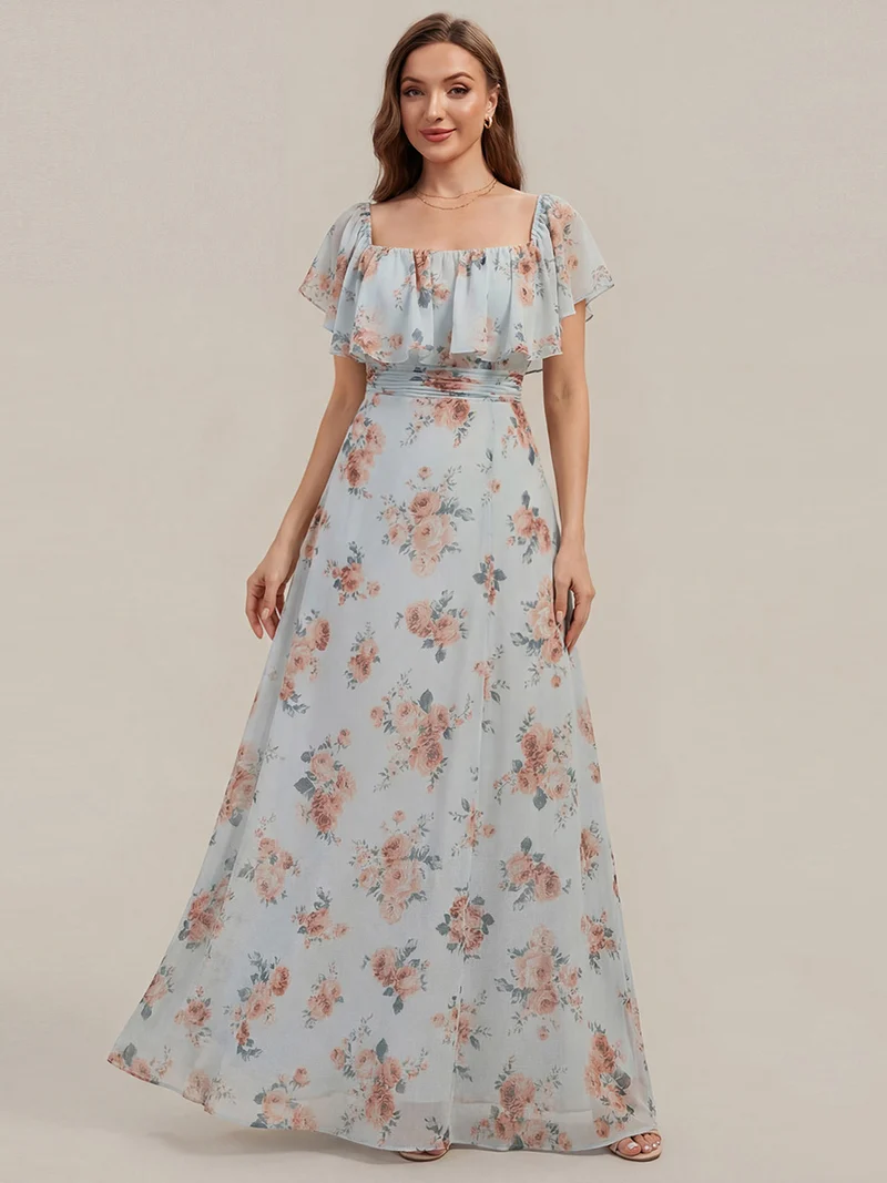 ever ÉMILE|Robe de demoiselle d'honneur en mousseline à épaules dénudées et fente haute (Vente finale)