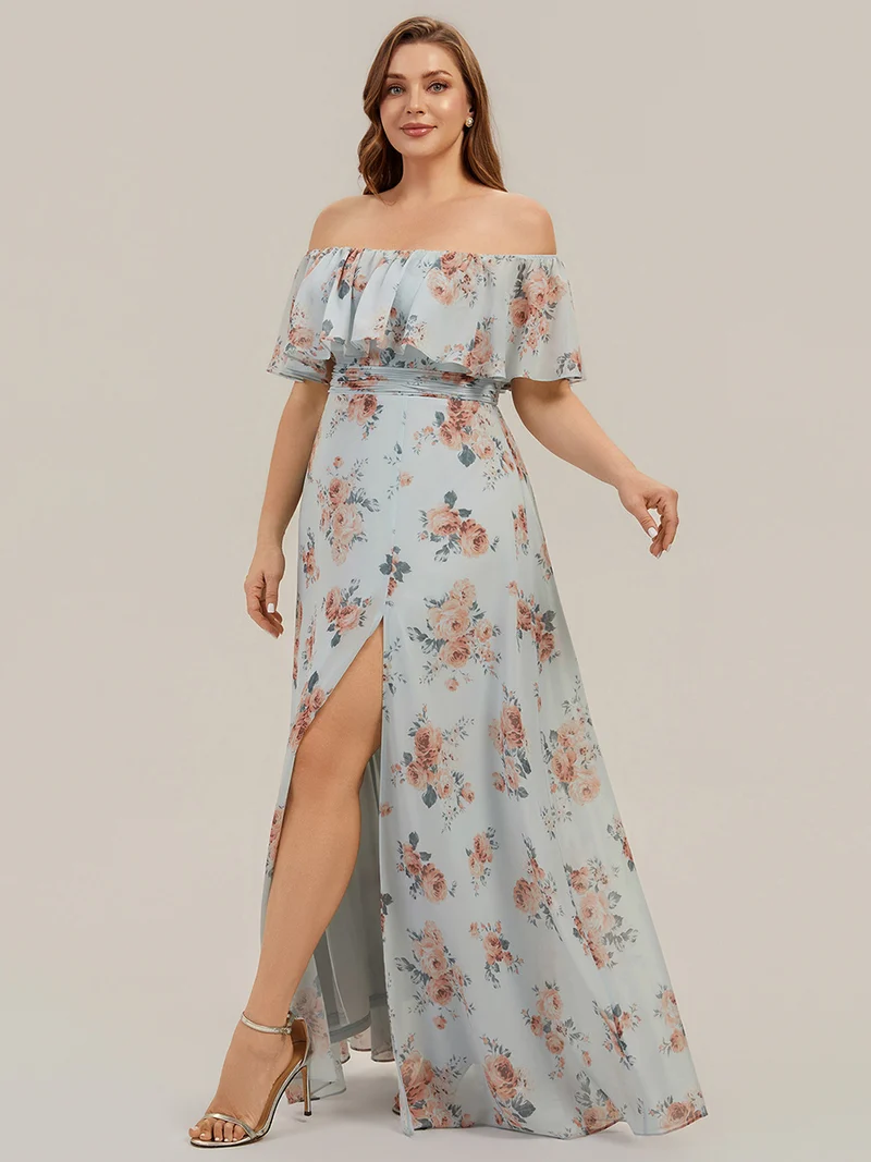 ever ÉMILE|Robe de demoiselle d'honneur en mousseline à épaules dénudées et fente haute (Vente finale)