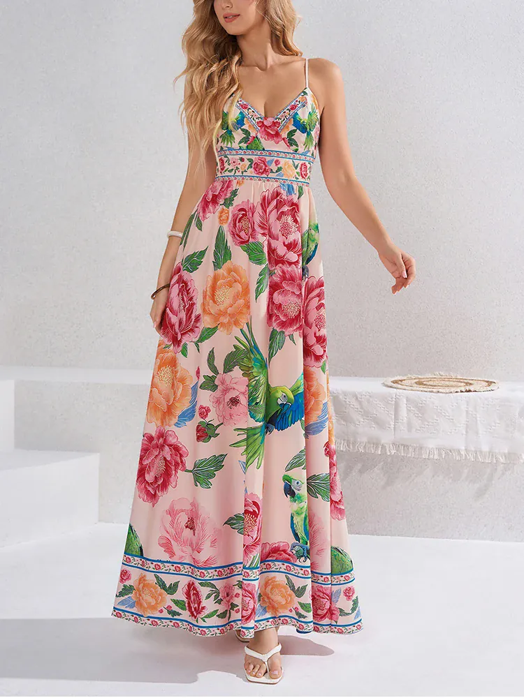 Robe été longue bohème à imprimé floral