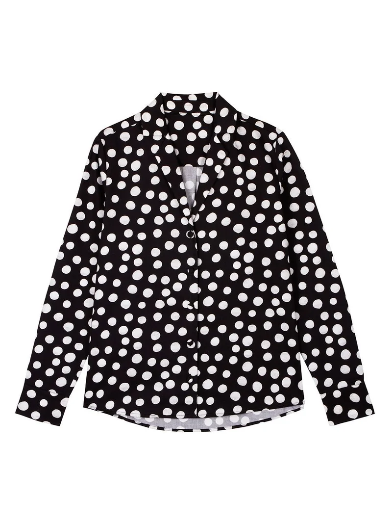 Chemisier en coton col pyjama Black or White