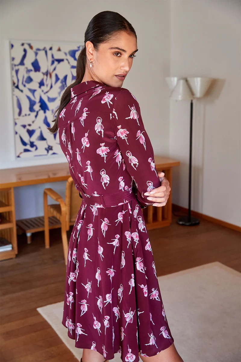 Robe L'Imprévisible en soie Ballet de Tulipes Bordeaux
