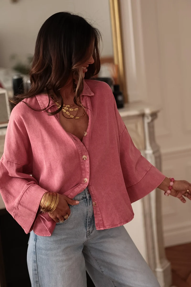 Chemise Callas rose en jean