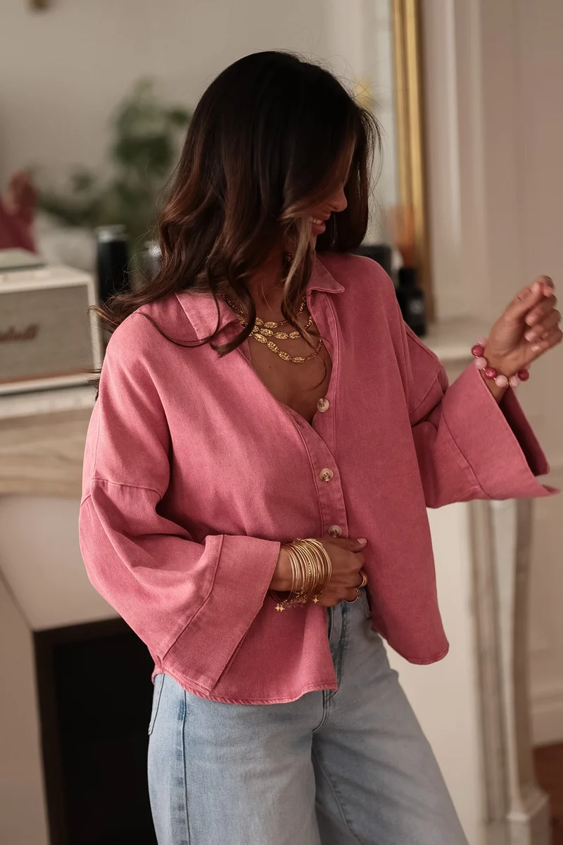 Chemise Callas rose en jean