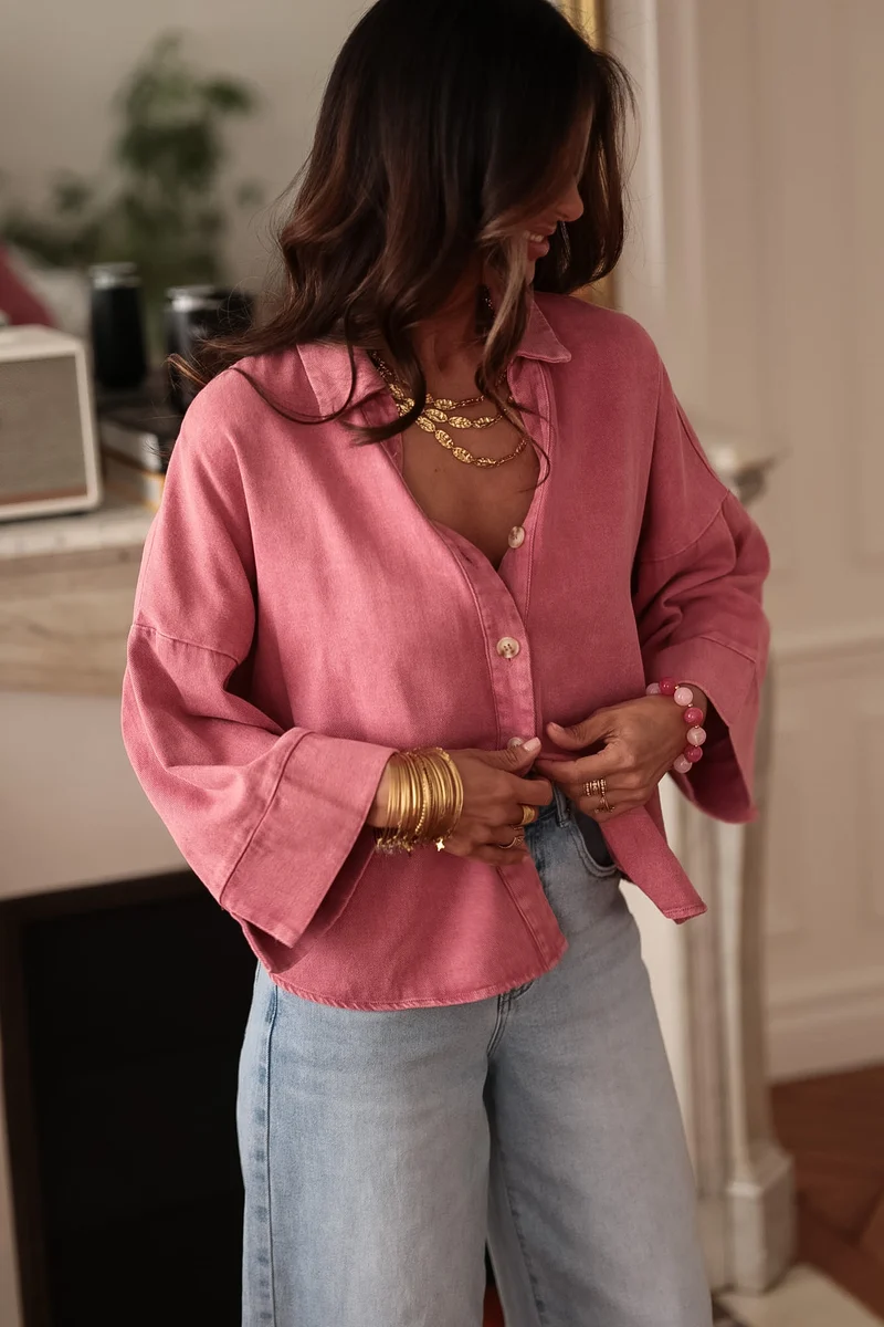 Chemise Callas rose en jean