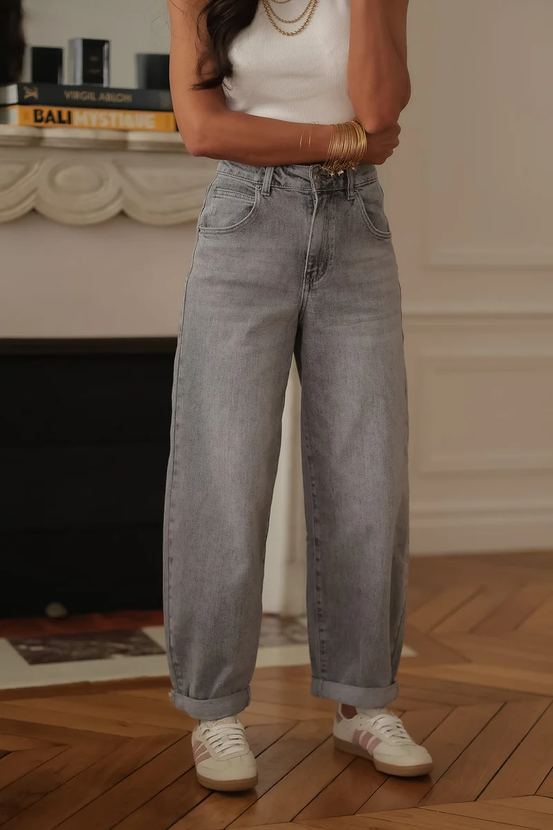 Jean balloon Riven gris clair
